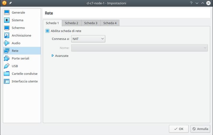 Cluster linux: installazione nodo 1 (scheda NAT)